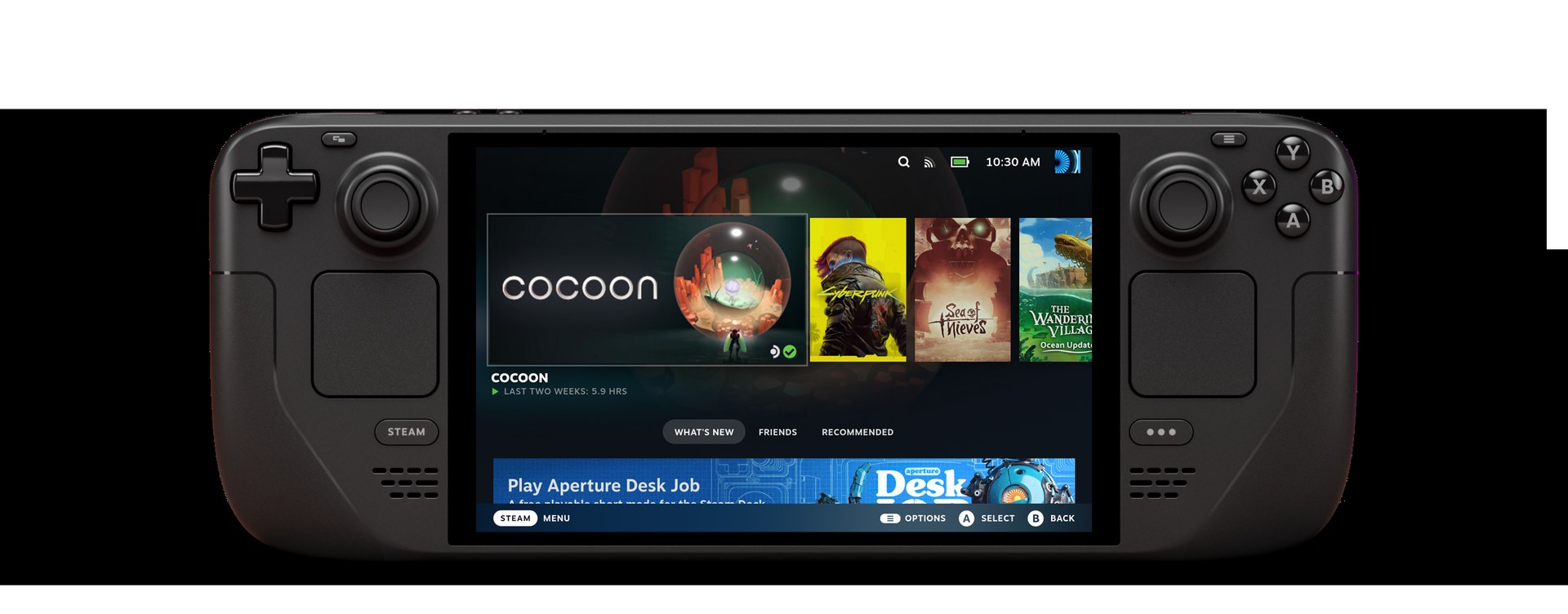 Steam Deck OLED front view — Valve press rendering