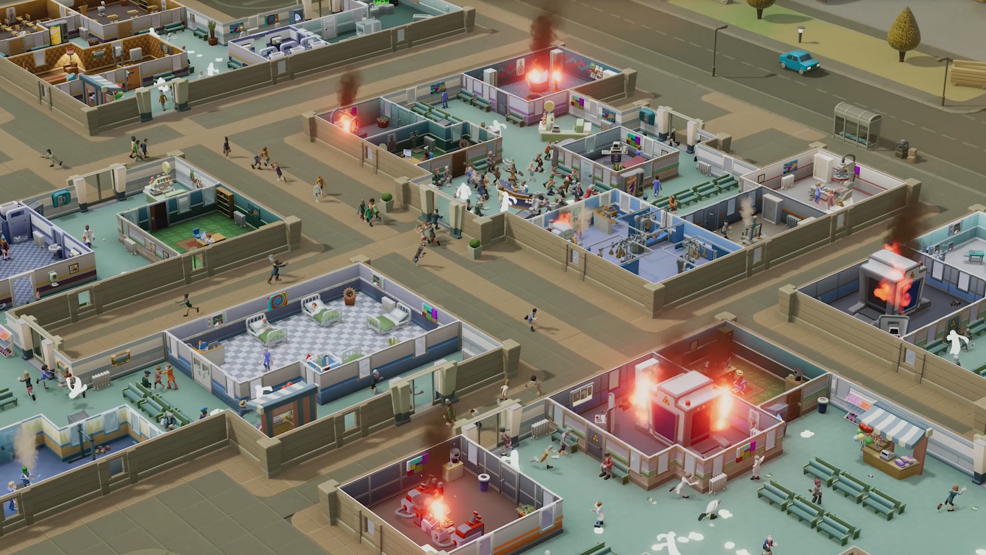 Two Point Hospital gameplay screenshot of hospital floor layout
