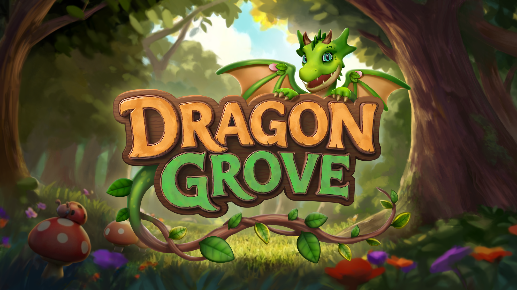 Dragon Grove announcement key art with dragon companion and logo