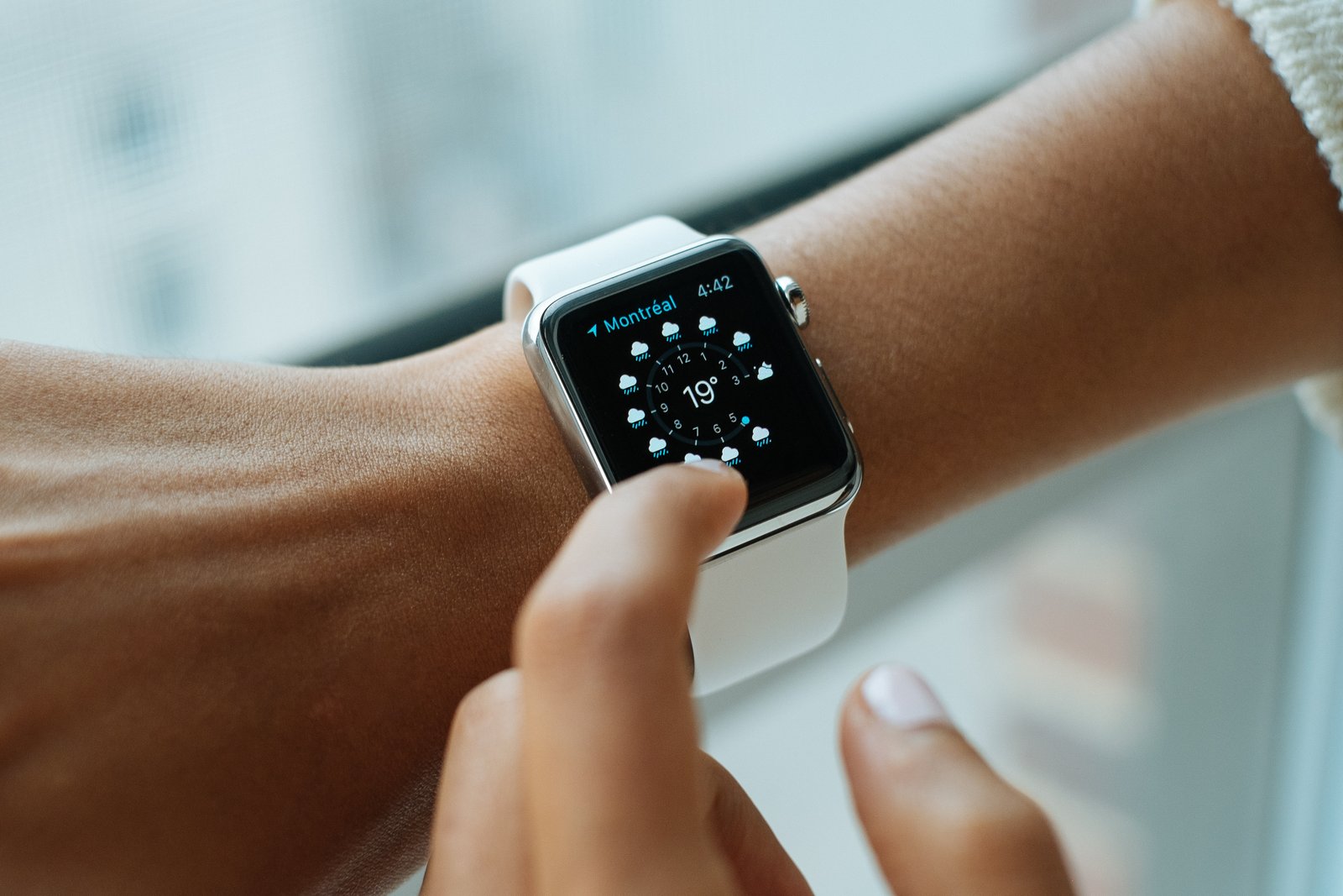 Apple Watch on a wrist, Wikimedia Commons CC0