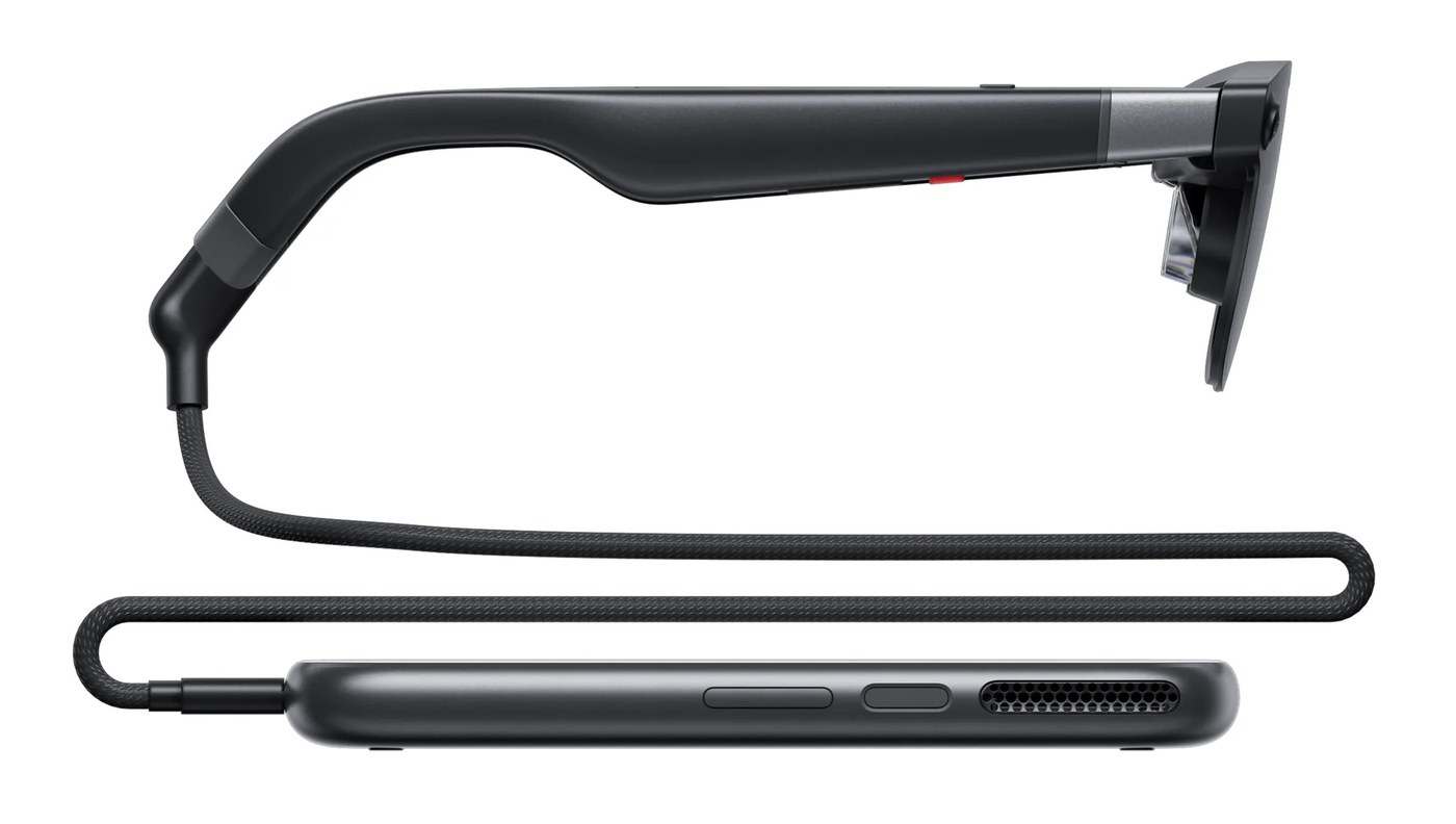 XREAL AURA optical see-through glasses with tethered compute puck