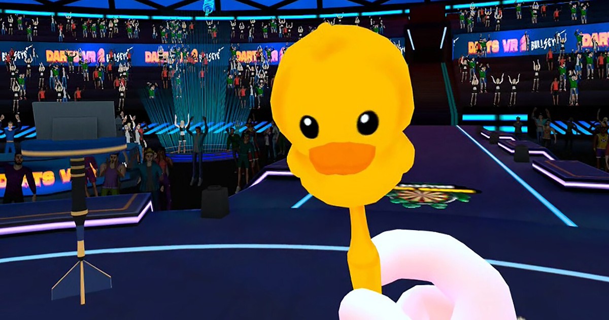 Darts VR2: Bullseye in-game screenshot of a VR dartboard and player throw