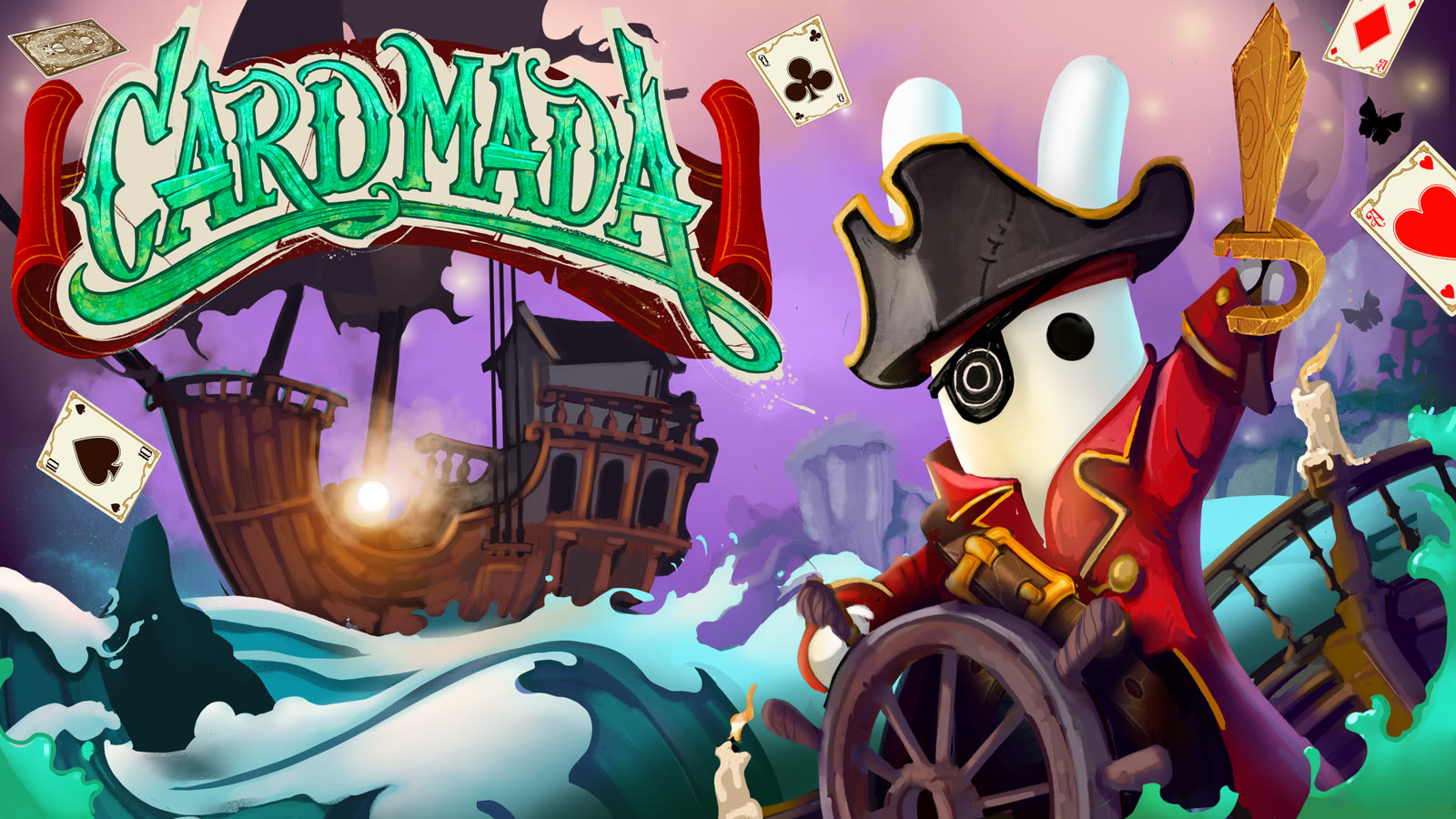 Cardmada key art with teal logo and pirate ship for Meta VR Glasses
