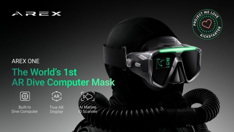 AREX ONE AR dive computer mask shown in product imagery
