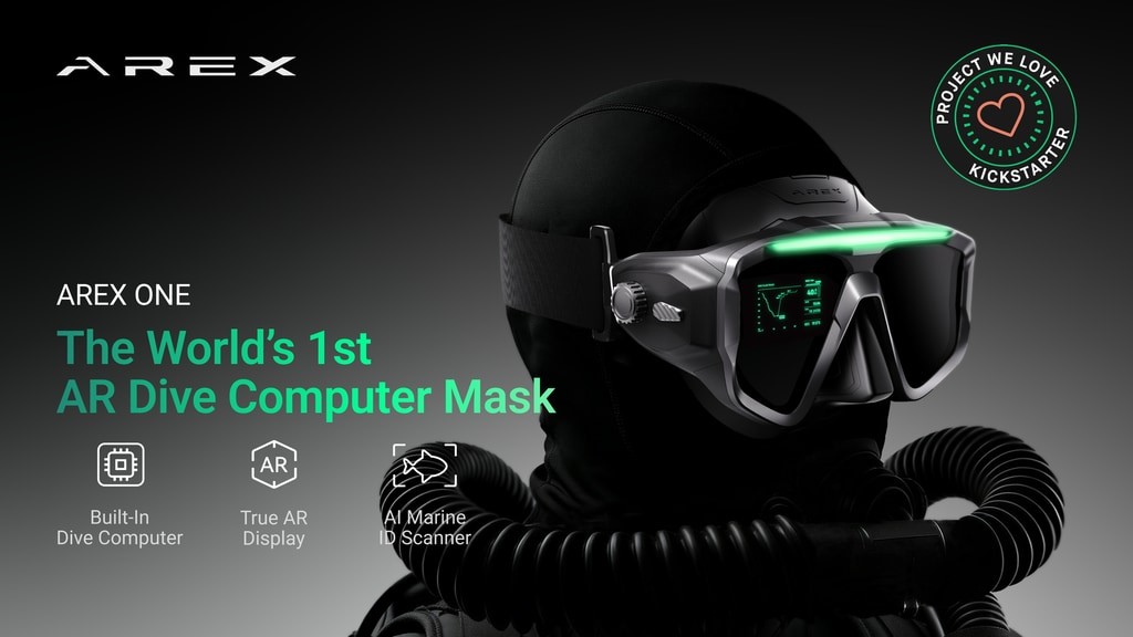 AREX ONE AR dive computer mask shown in product imagery