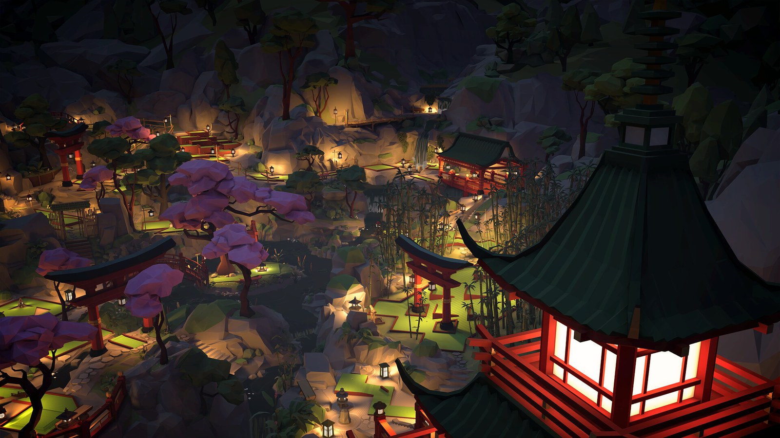 Walkabout Mini Golf VR course screenshot showing a colorful mini-golf hole.