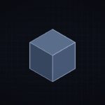 Isometric illustration of a gray cube on a dark grid
