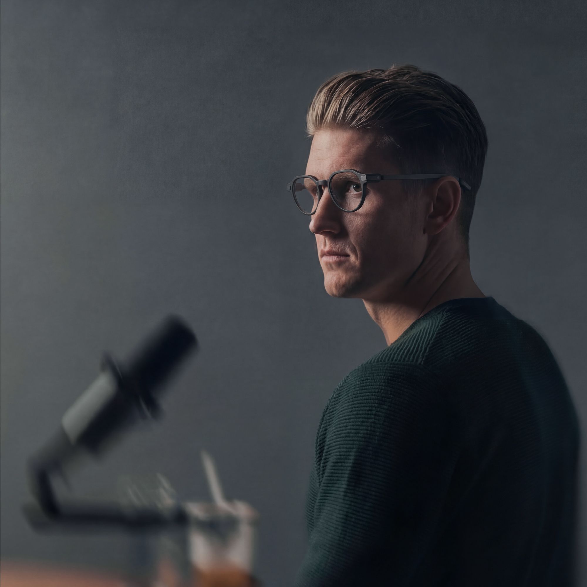 A man wearing Even Realities G2 smart glasses