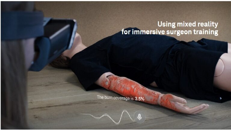 Mixed reality burn training overlay on a medical mannequin