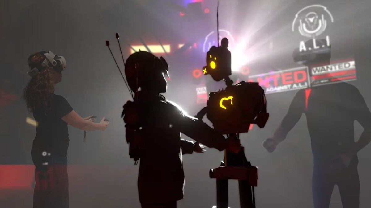 Uncanny Alley Emmy poster art with live performers and virtual cityscape