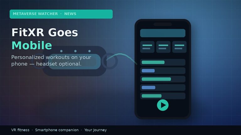Editorial illustration of a smartphone fitness app beside a VR headset silhouette