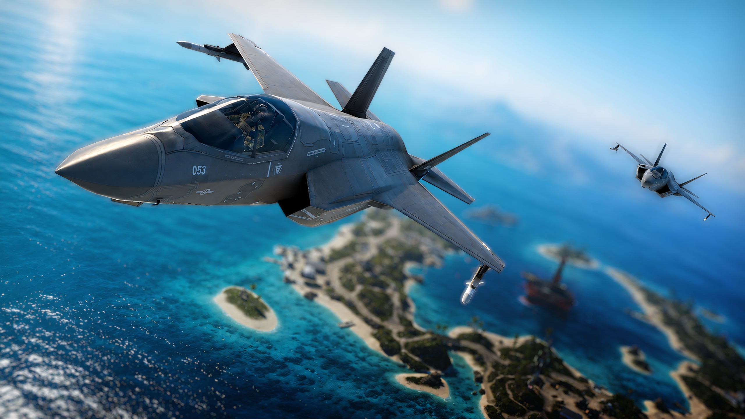 Forefront fighter jet over limestone cliffs in the new Karst map