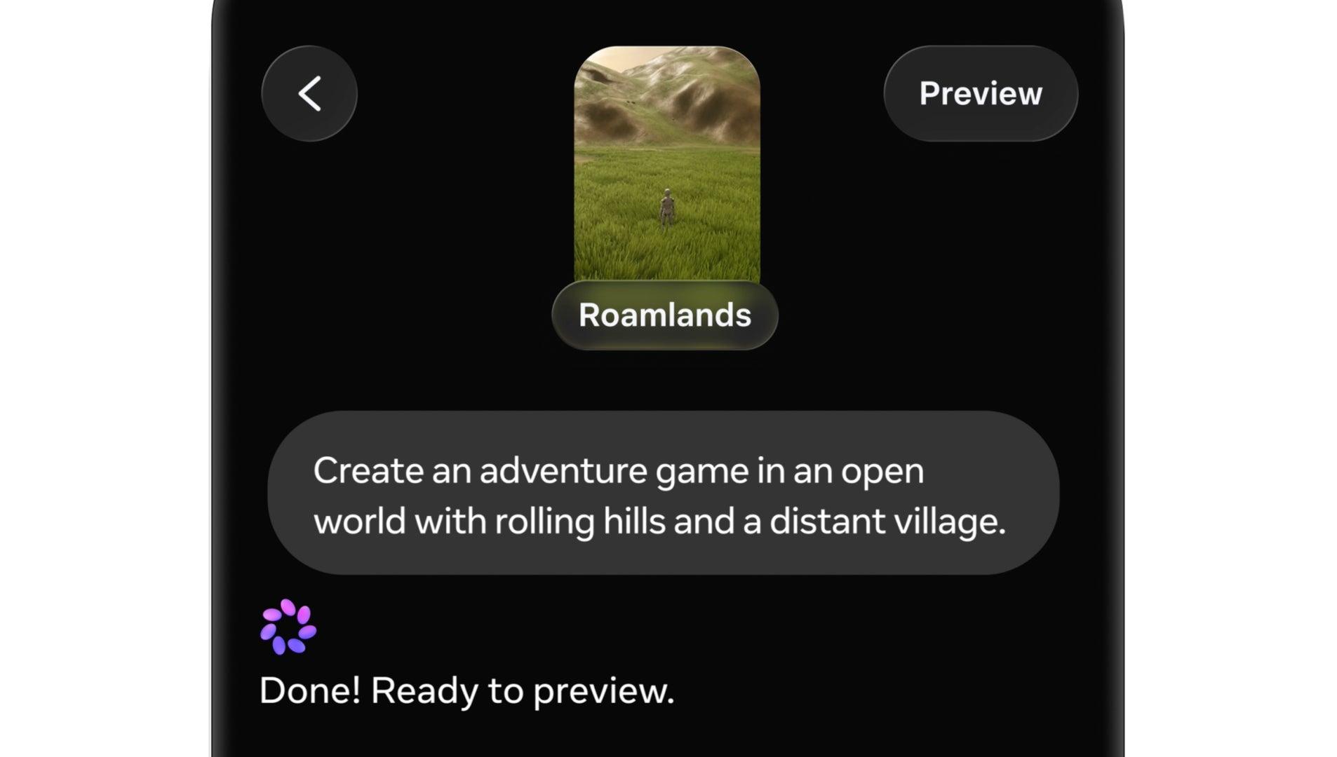Horizon Create generating Roamlands adventure game from a text prompt