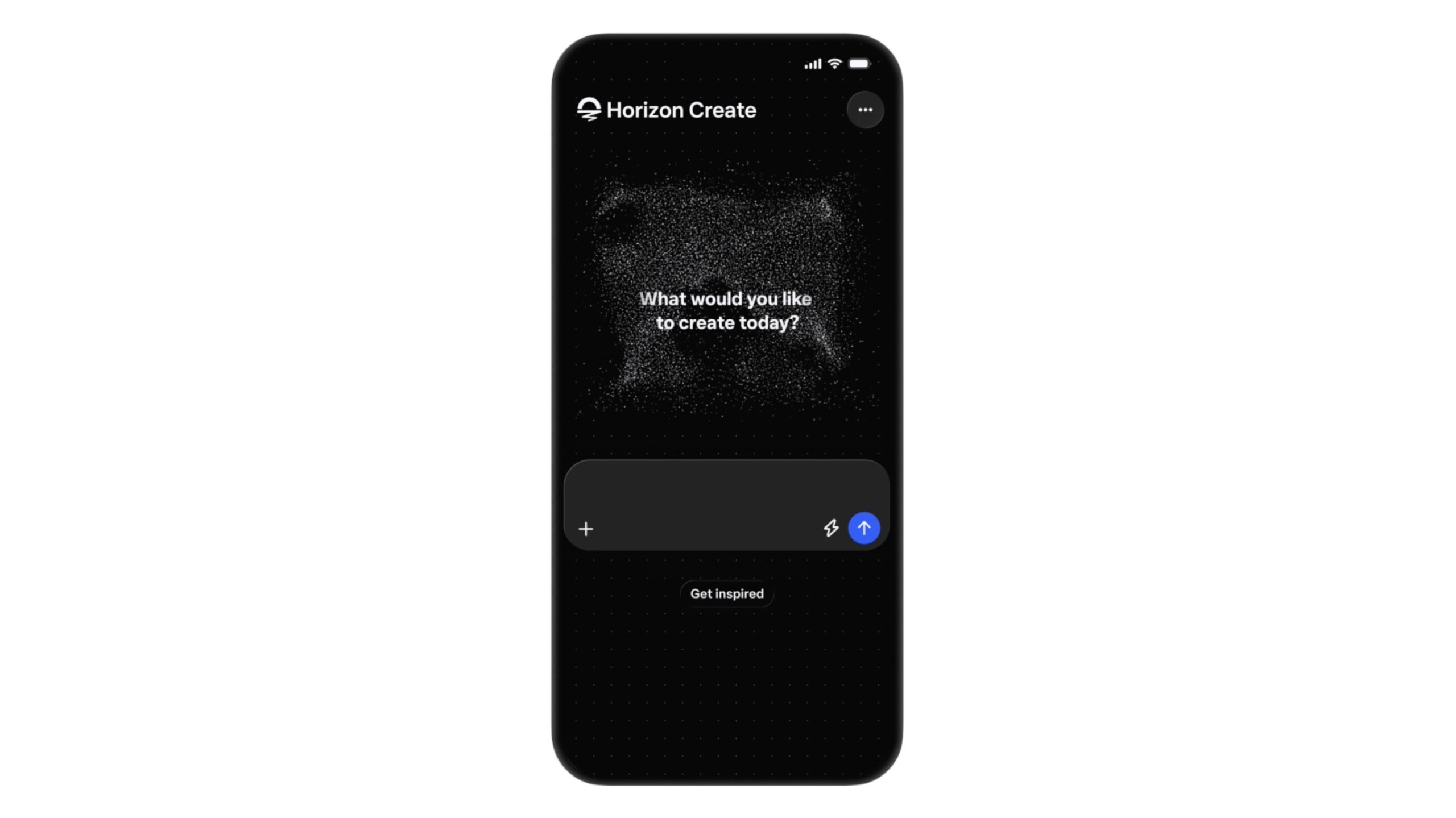 Horizon Create phone app asking What would you like to create today