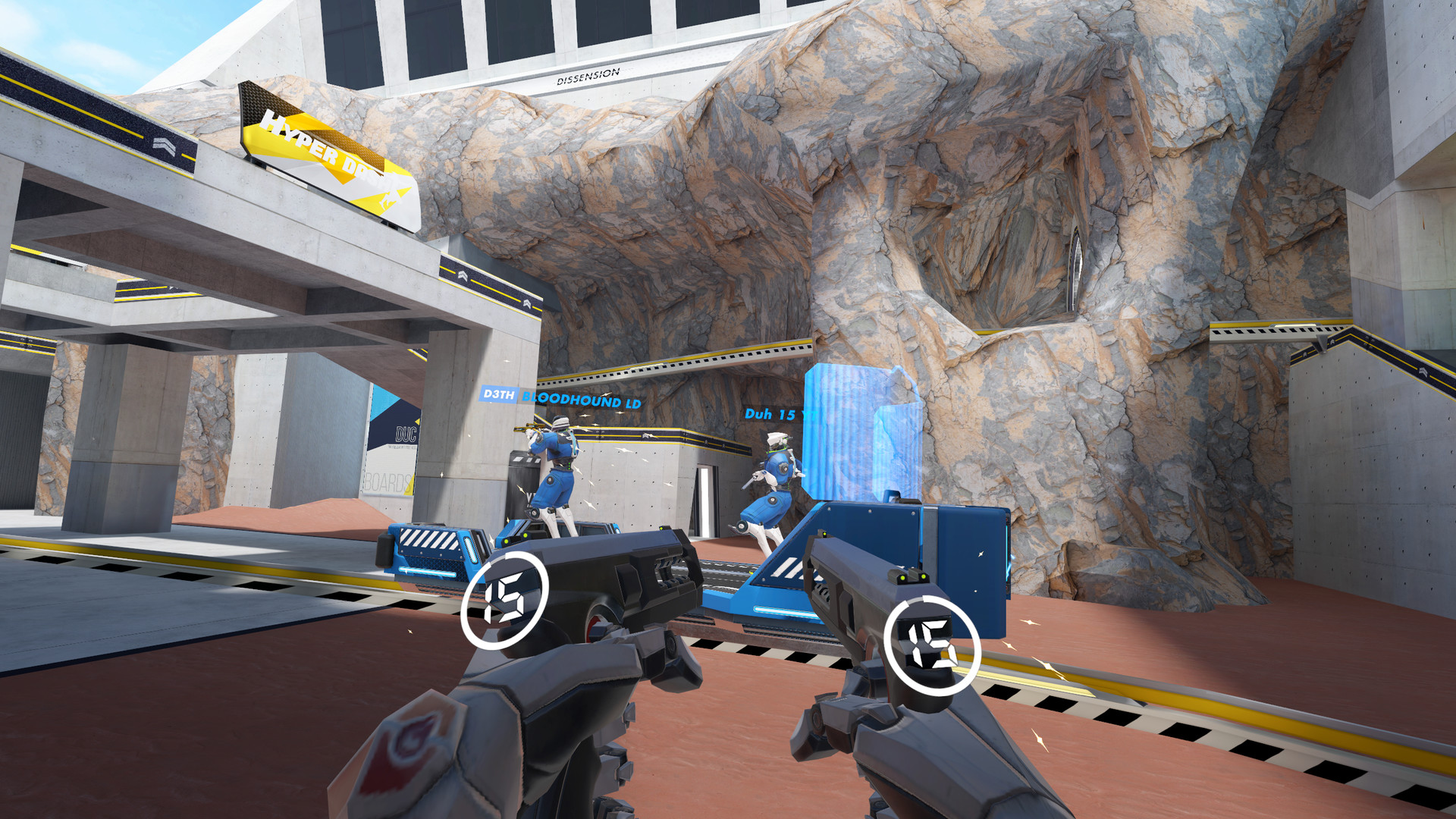 Hyper Dash VR multiplayer arena with players dashing across a futuristic map