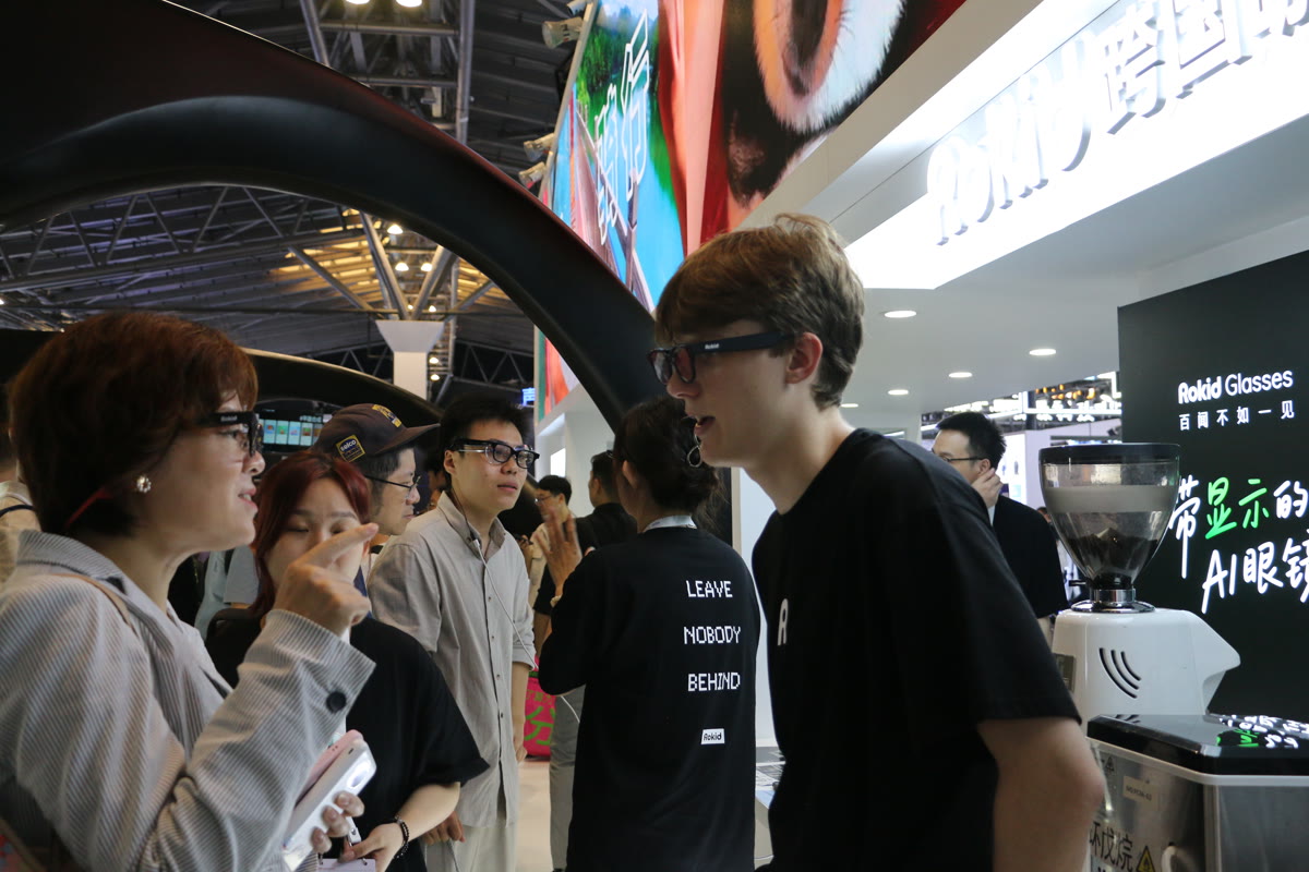 Person wearing Rokid smart glasses