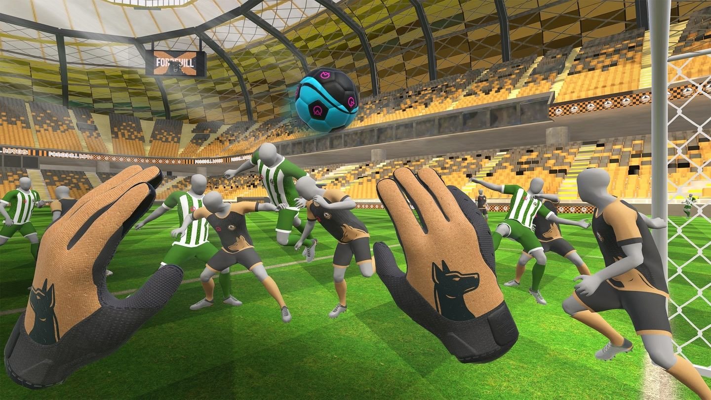 First-person VR goalkeeping dive in CleanSheet Soccer 2