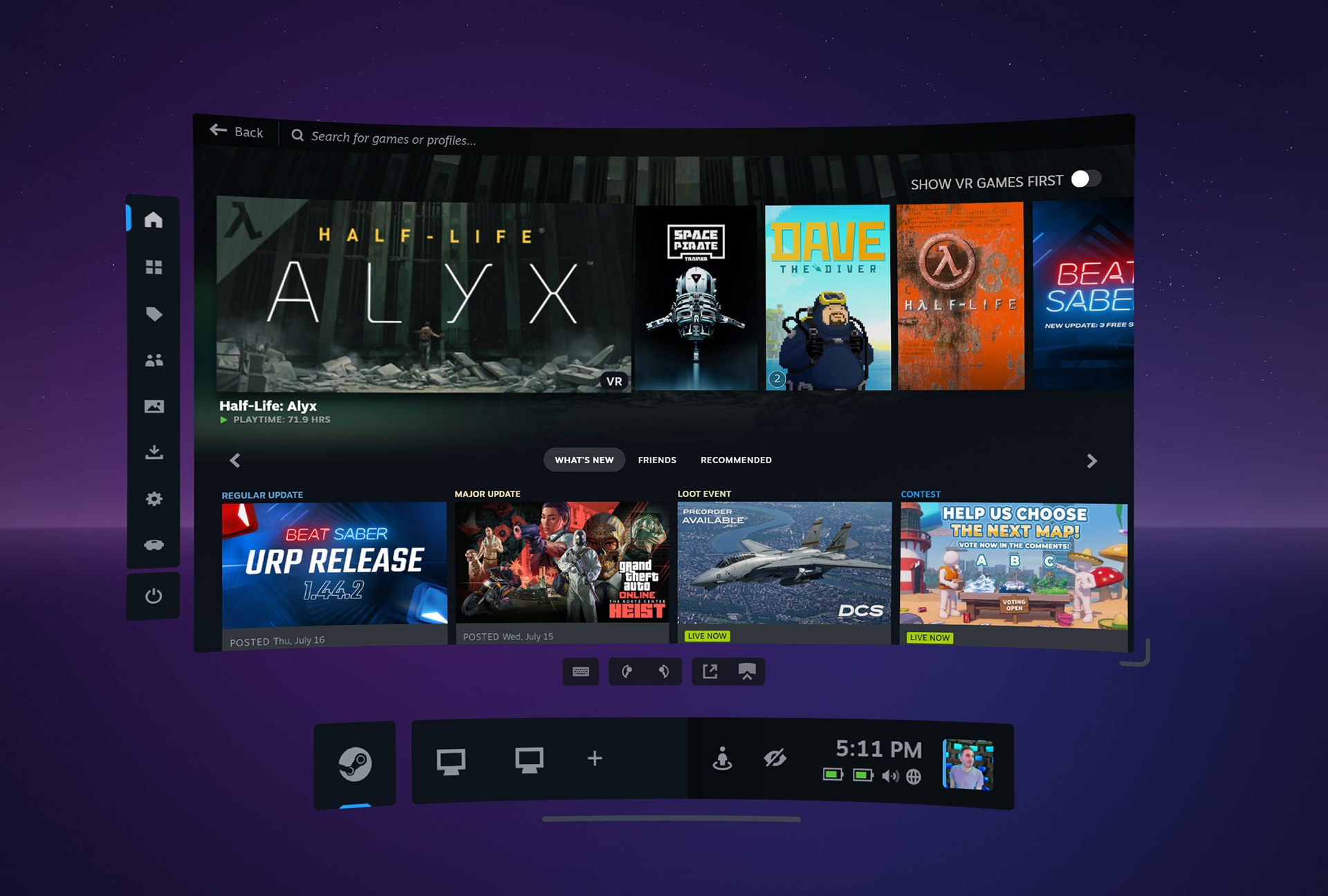 Steam Link and SteamVR interface imagery credited to Valve via Mixed News coverage of the 2.18.1 beta