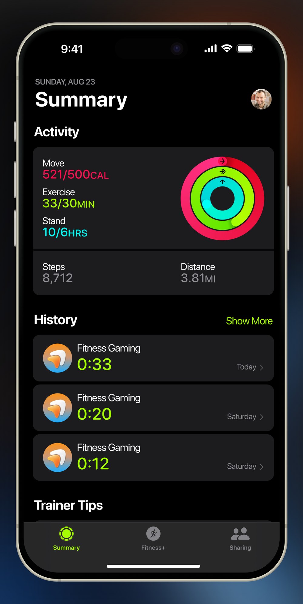 FunFitLand mobile app screen showing Close Your Rings heart-rate workout detail