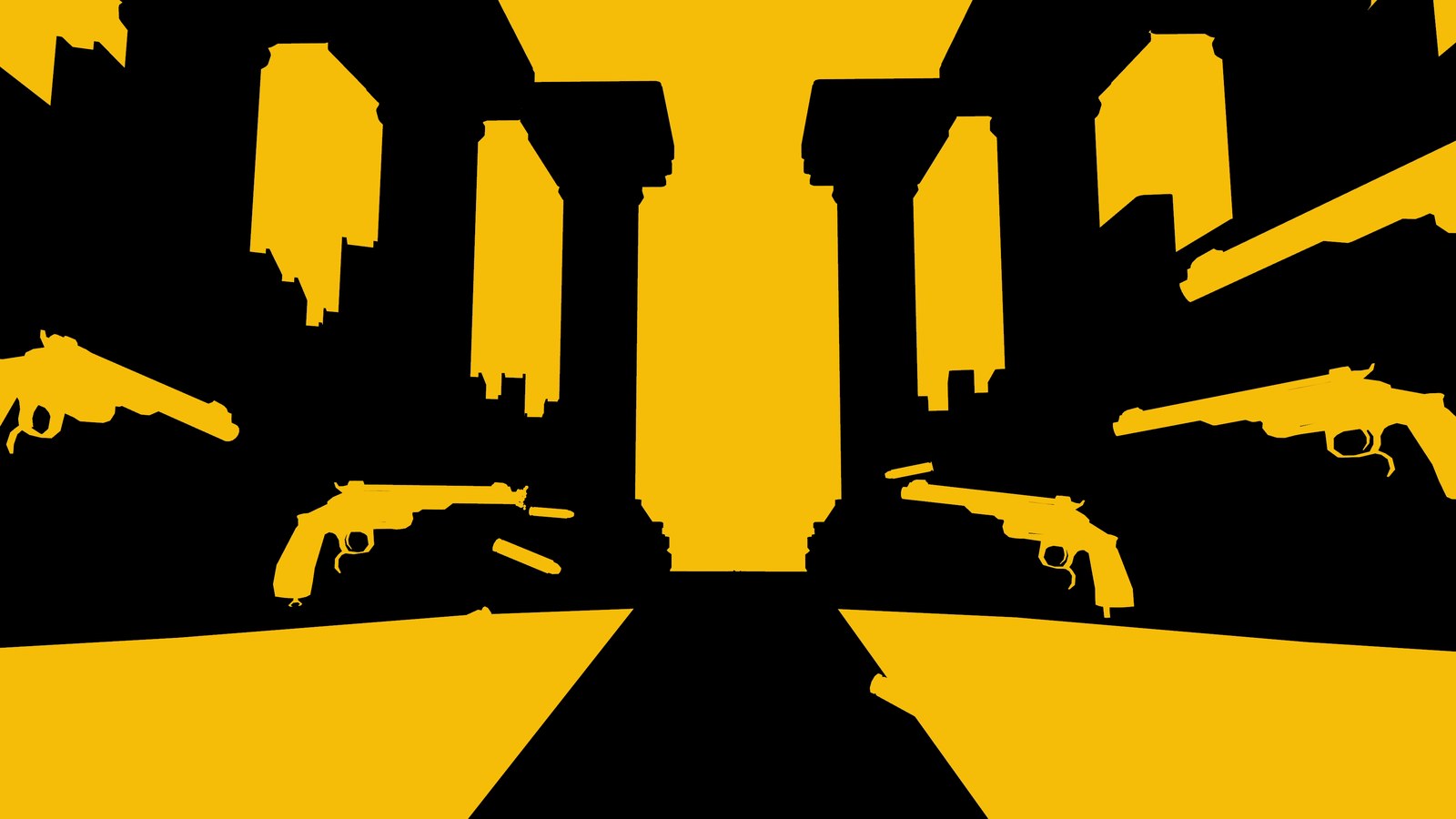 Shil yellow two-tone courtyard scene with revolver silhouettes