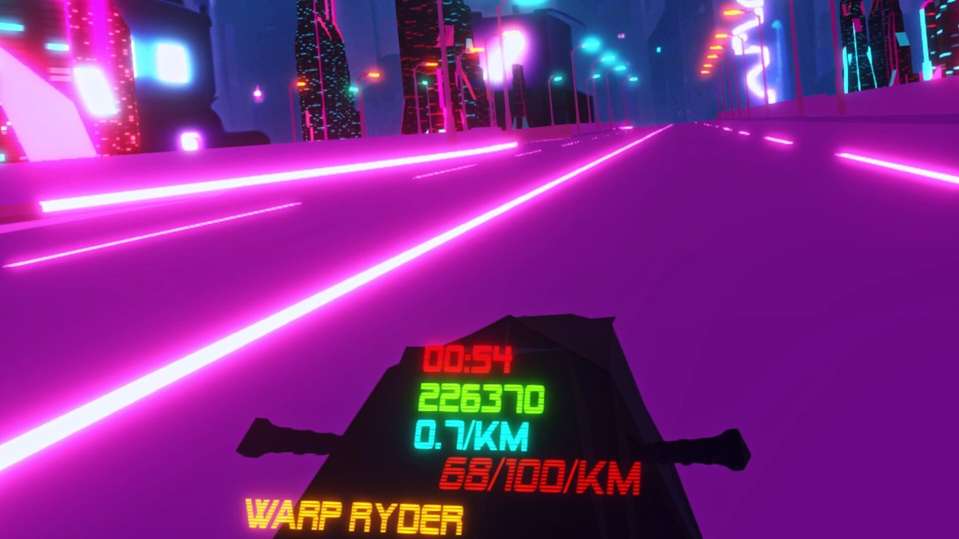 Pedal Rebel VR neon city racing scene