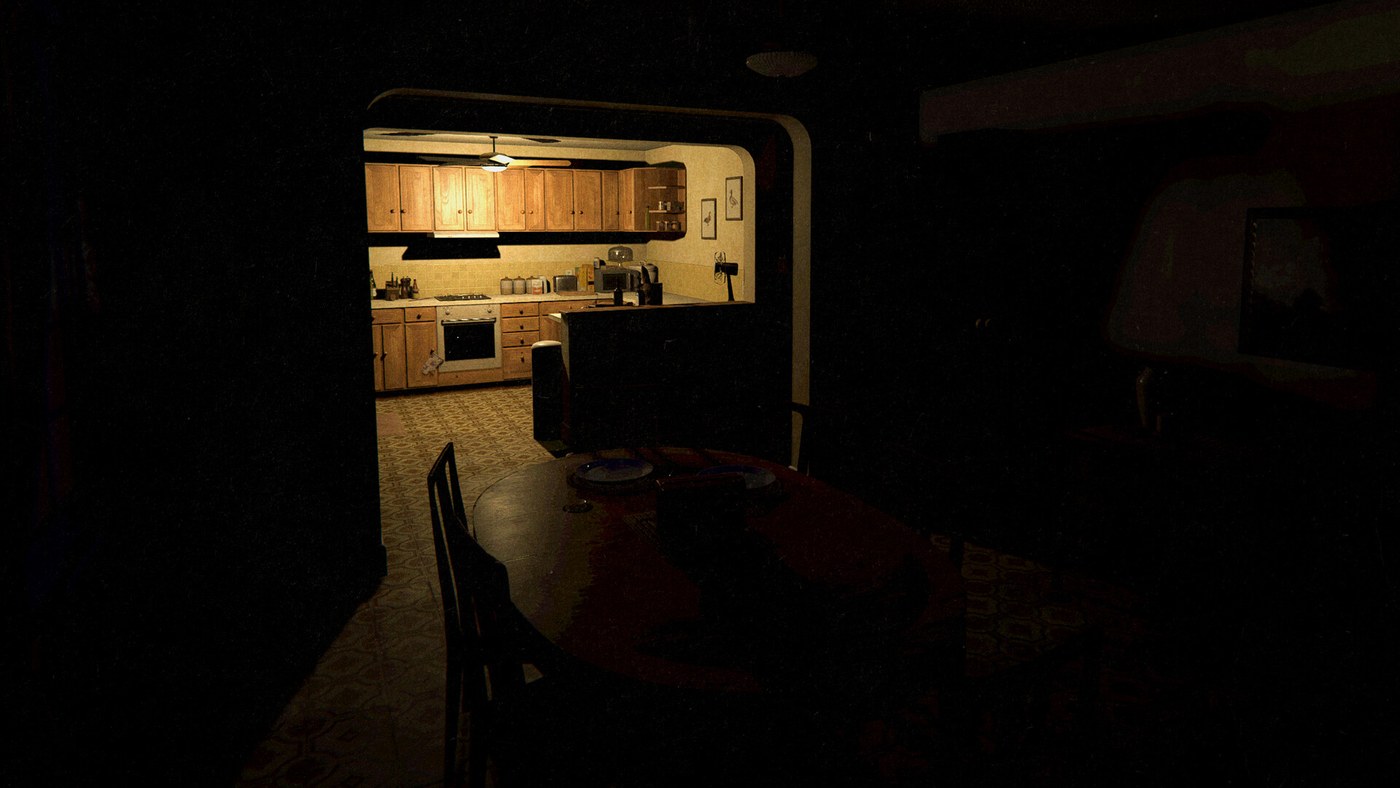 Phasmophobia player using ghost-hunting equipment in a dark room