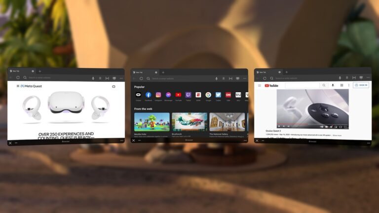 Meta Quest Browser windows showing WebXR content