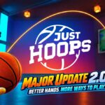 Just Hoops 2.0 major update promotional art with hand holding basketball