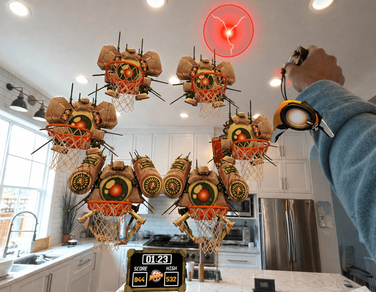Just Hoops mixed reality hand tracking basketball shot