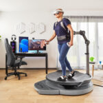 Virtuix Omni One full-body VR treadmill system in an office setting