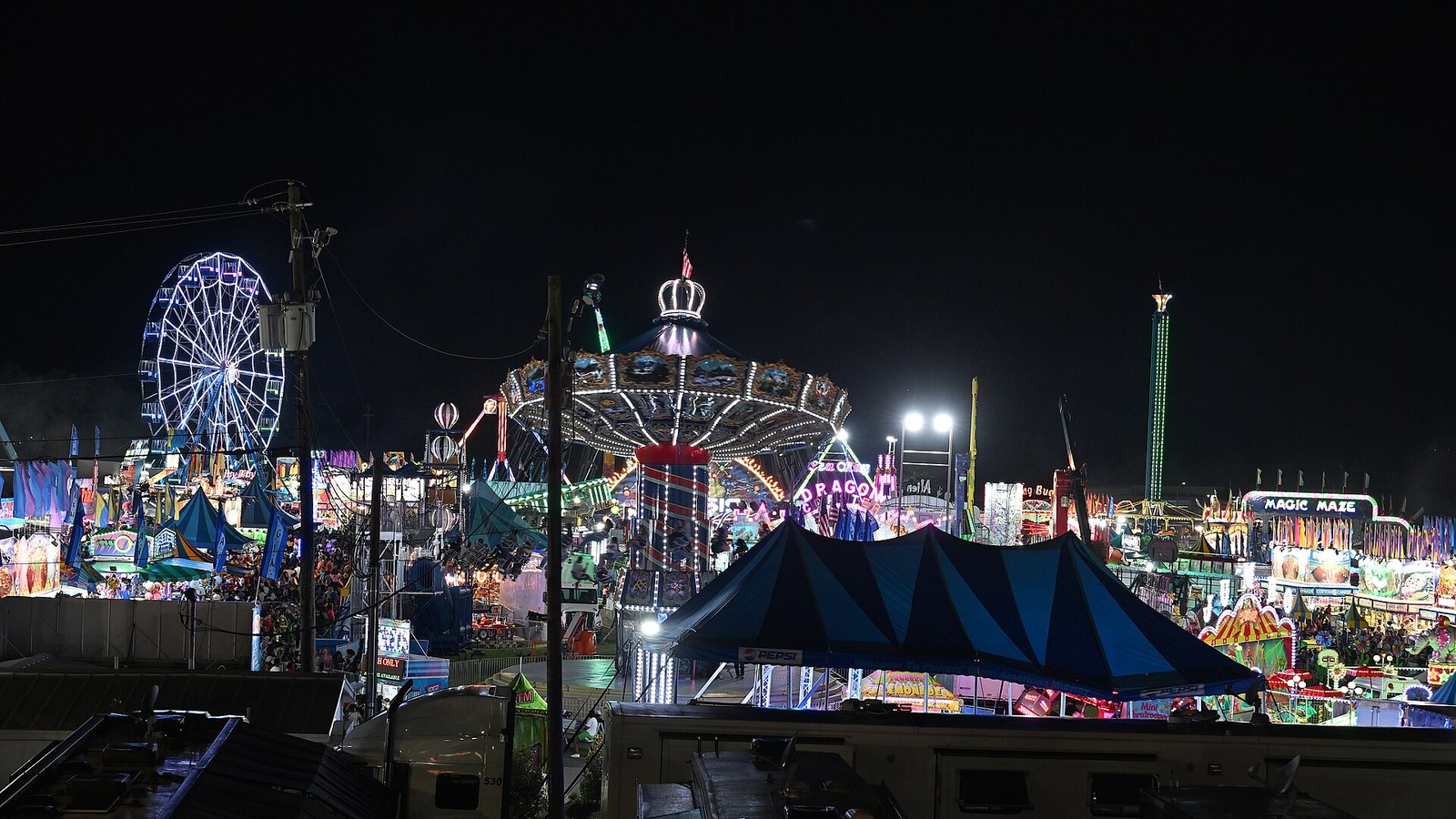 Carnival midway lights at night