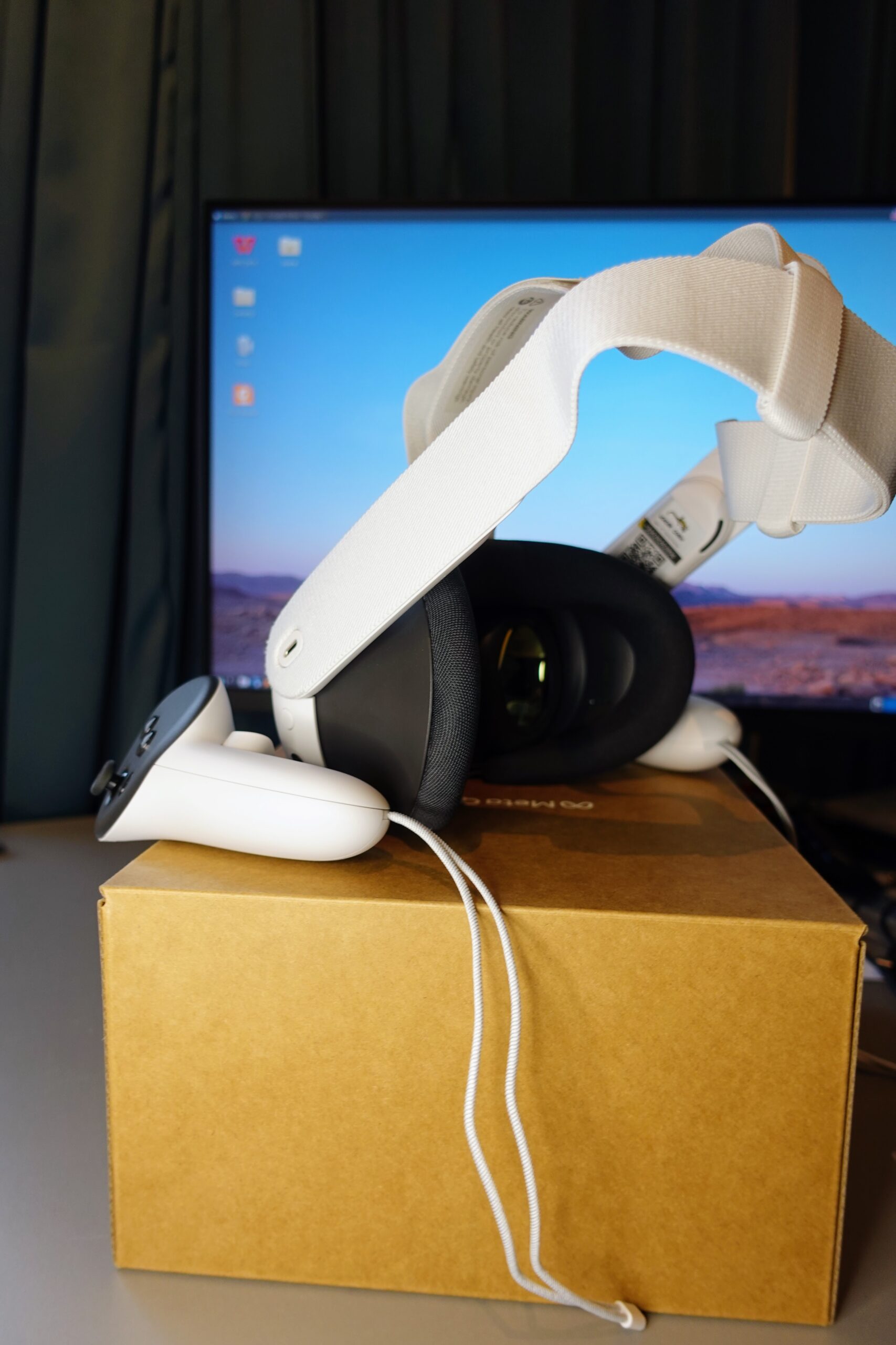Meta Quest 3 headset rear view showing strap and tracking cameras