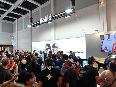 Rokid booth at a crowded tech exhibition