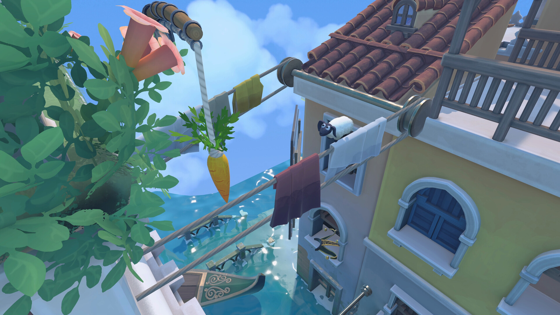 Tiny Flock gameplay diorama with sheep navigating interactive props.