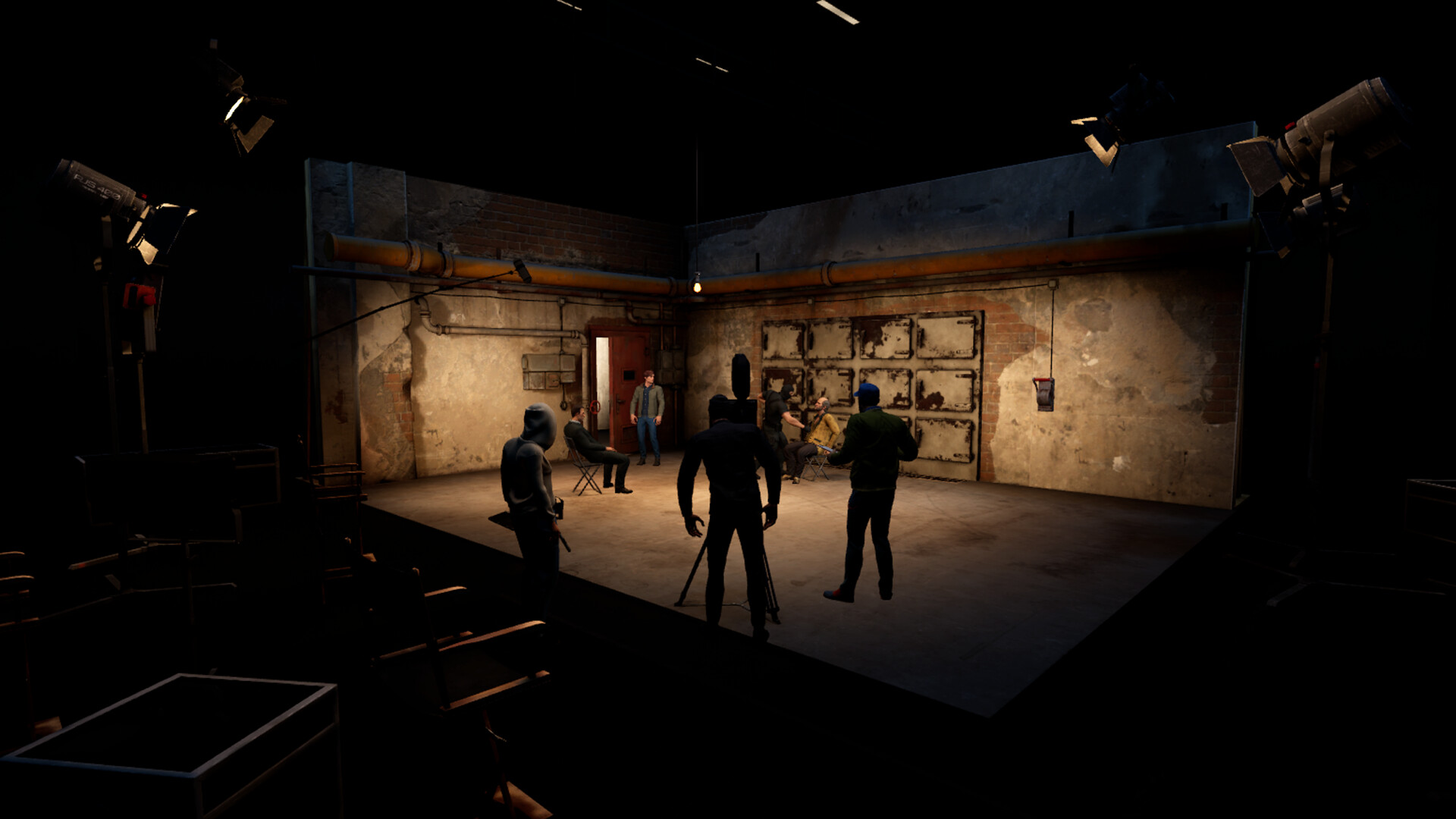 Actors VR rehearsal scene with script prompts