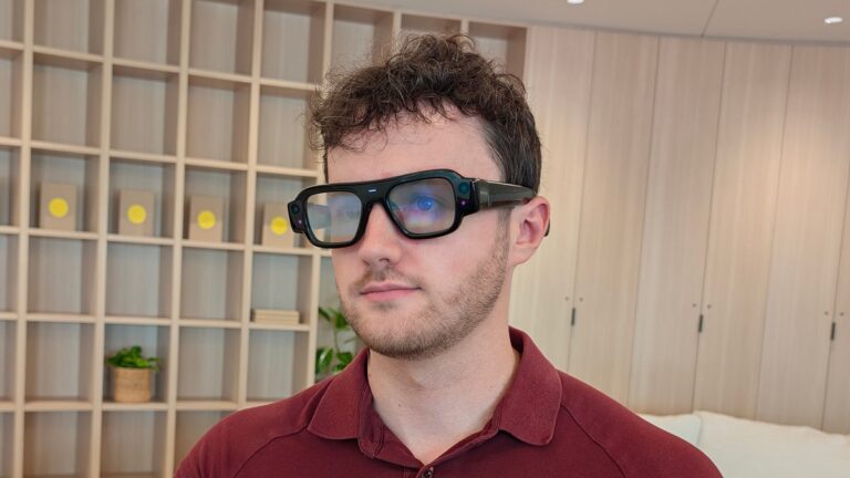 UploadVR hands-on photo of Snap Specs worn indoors