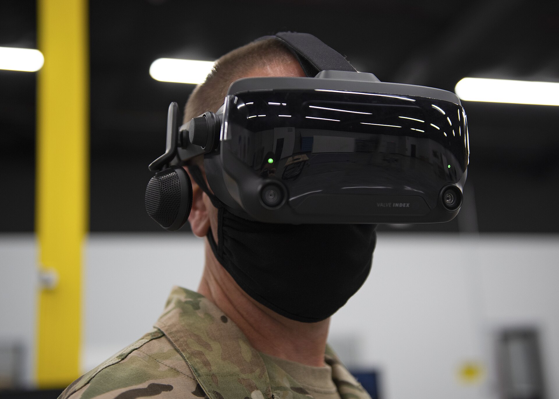 U.S. Air Force officer using a Valve Index VR headset