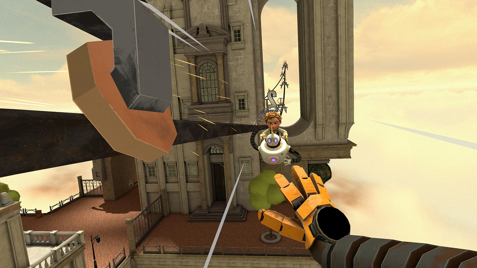 Vertigo Rush screenshot showing neon track and parkour robot