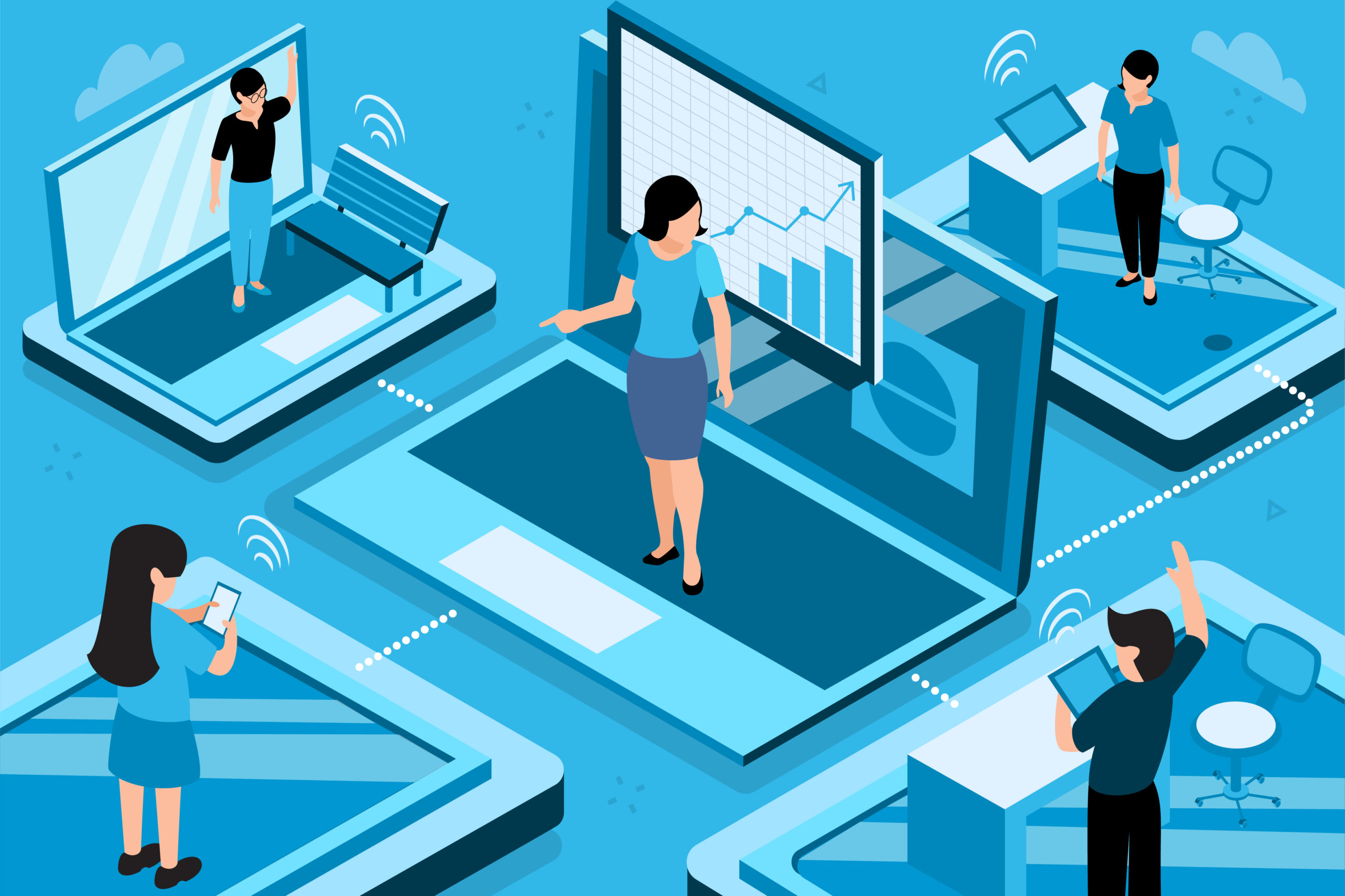 Illustrative concept of a virtual reality classroom for enterprise and education XR