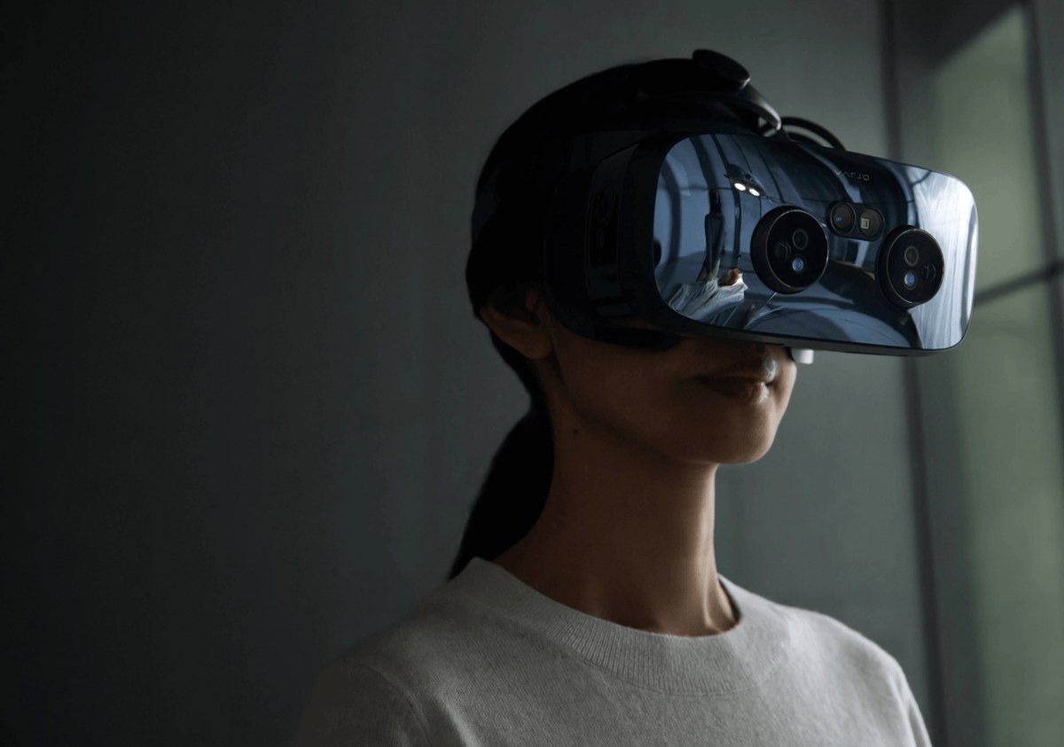 Person wearing a Varjo XR-3 headset