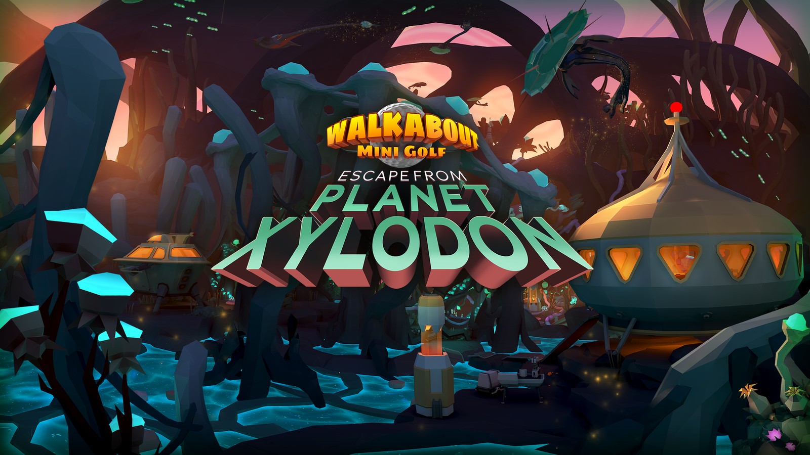 Walkabout Mini Golf Escape from Planet Xylodon key art with alien plant world.