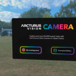 Arcturus Vision Camera app title panel floating over a park in Steam Frame color passthrough