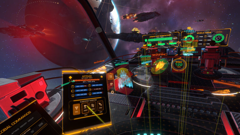 BattleGroupVR2 bridge view with fleet hologram, official Steam screenshot from SpaceOwl Games