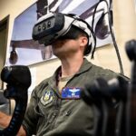 U.S. Air Force Lt. Col. Kiel Spencer practices B-52H air refueling on the EARL virtual reality trainer at Barksdale Air Force Base