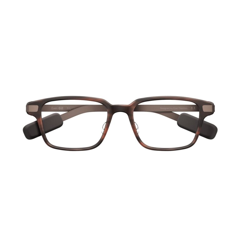 Even G2 Frame B smart glasses in Brown 2 tortoiseshell, front view with temples folded