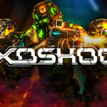 EXOSHOCK key art showing an armored soldier, the co-op VR shooter now in Early Access on Quest 3 and Steam