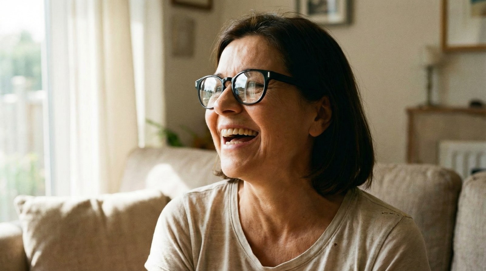 Person wearing Legato Frames AI hearing glasses in a lifestyle setting