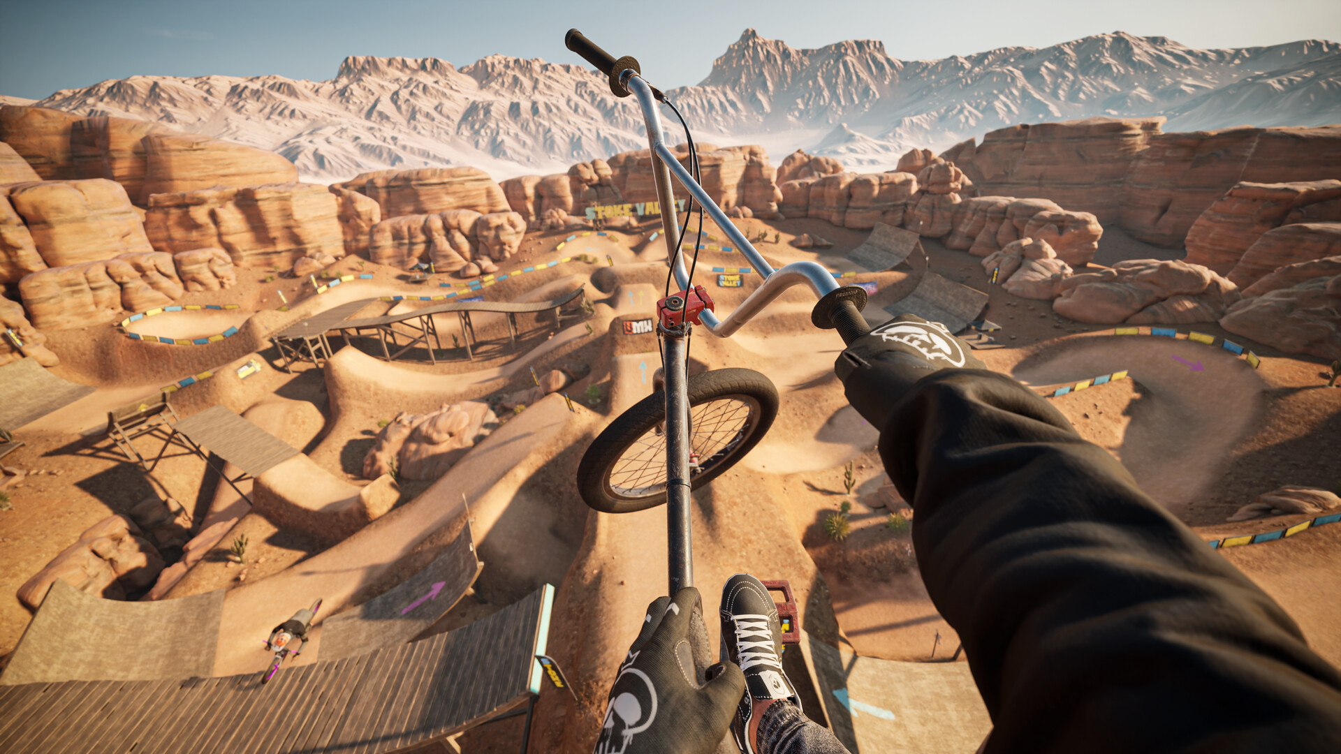 VMX VR rider performing a gesture-based trick in a skatepark