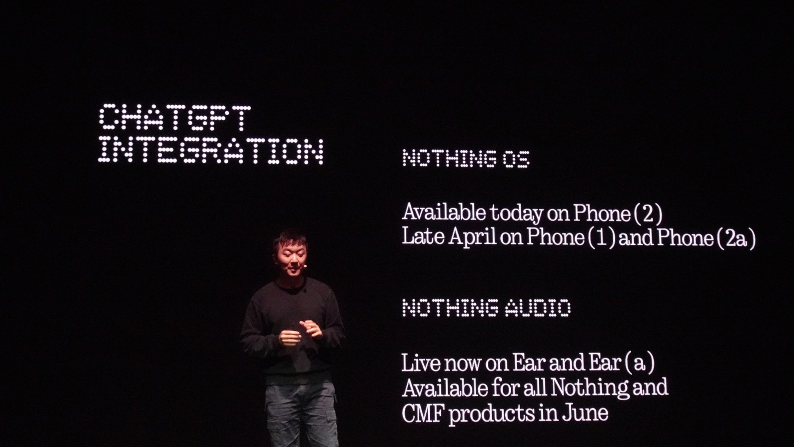 Carl Pei, Nothing co-founder and CEO, speaking at NOTHING@TOKYO event in April 2024