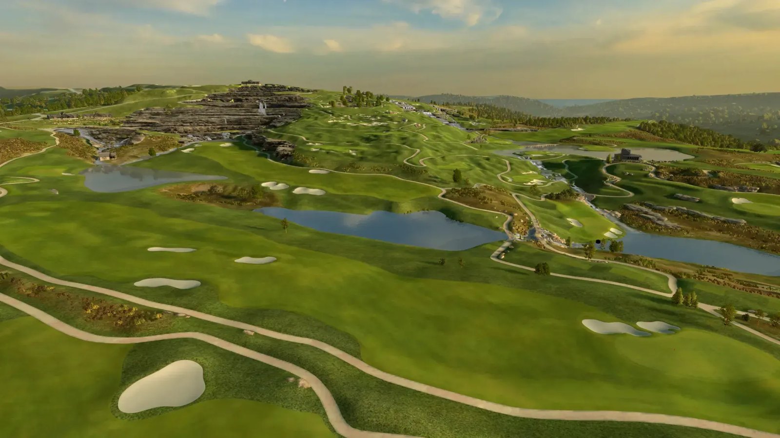 Aerial view of Tiger Woods' Payne's Valley course as recreated in GOLF+ on Meta Quest